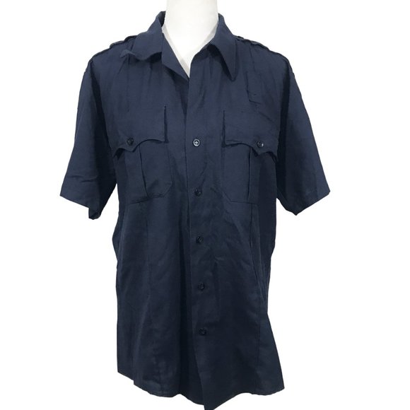 Deputy Navy Blue Short Sleeve Button Down Shirt Women M - Picture 1 of 6